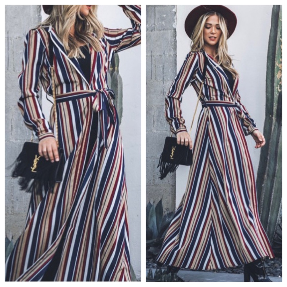 BOHO CHIC LONG STRIPED BELTED SHIRT DRESS - Picture 4 of 7